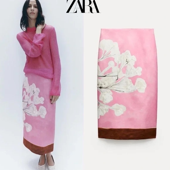 NWT ZARA Pink Floral Pencil Skirt - Picture 9 of 11